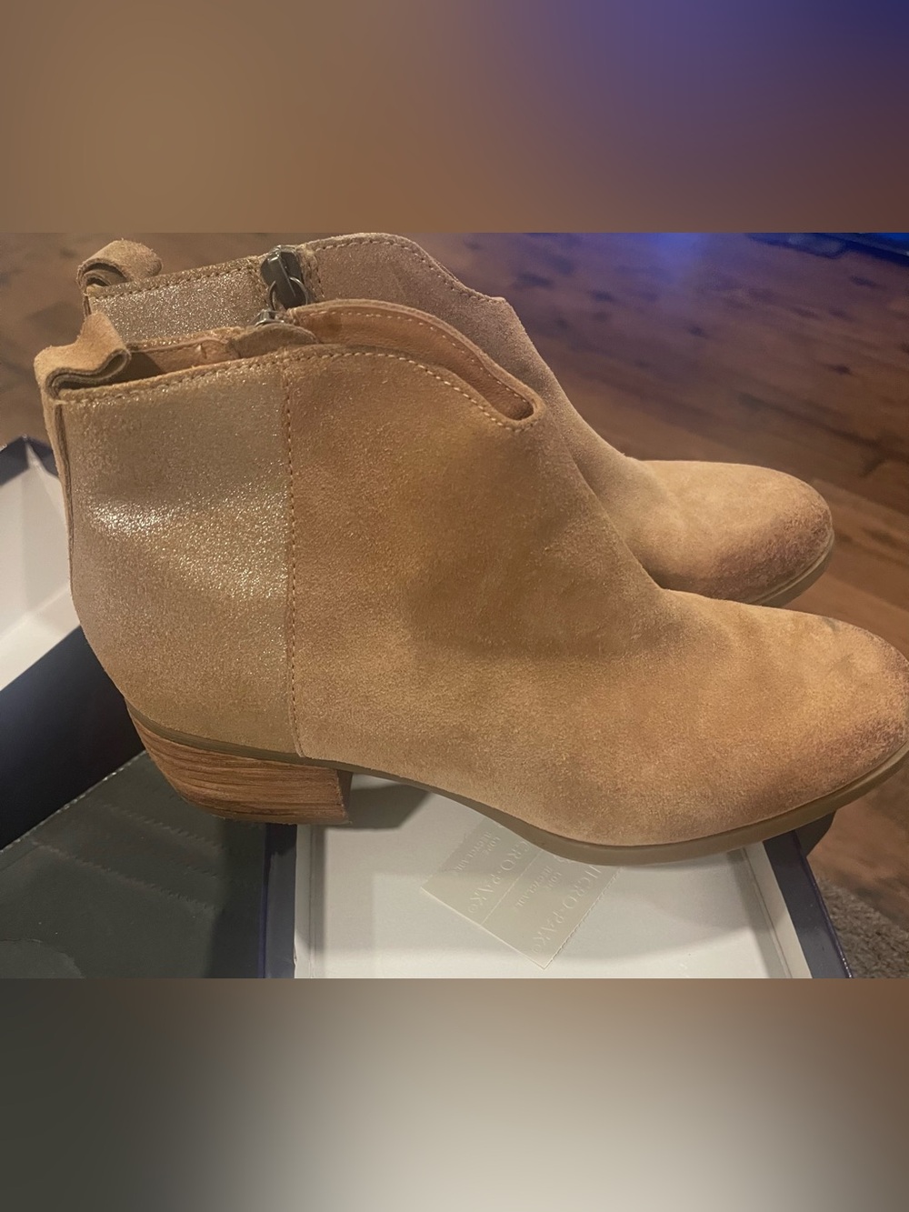 Sofft Tan Suede Ankle Booties with Low Block Heel